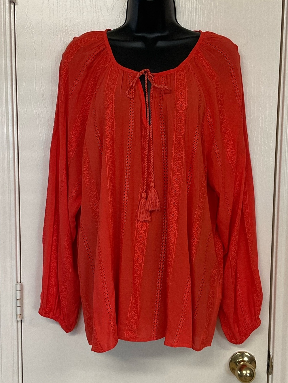 Liverpool Bright Coral Peasant Tunic with Tassel Tie